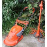 A Flymo “Mow N Vac” lawn mower; & a Flymo garden strimmer.