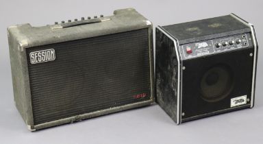 A Carlsbro “Bass Booster” amplifier; a Skytec “Active speaker 12” woofer; a Laney “TF200” amplifier;