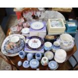 Seven items of Wedgwood blue & white jasperware; various collector’s plates, boxed, & unboxed; &