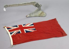 A galvanised-metal 25lb boats anchor; & a Union-Jack flag.