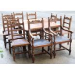 A late Victorian oak extending dining table with moulded edge & rounded corners, two additional lea