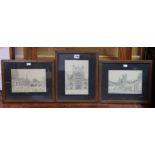 A set of three 1940s pencil drawings of views of Bath: “Pulteney Bridge”, “Abbey From Gardens”, & “