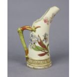 A Royal Worcester porcelain floral decorated tusk jug with antler side handle (pattern no 1116),