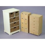 A white finish small upright chest fitted five woven-strong drawers, 44cm wide x 78.5cm high;