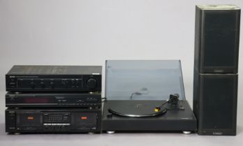 A Denon stacking hi/fi system; a Thorens turntable; & a pair of hi/fi speakers.