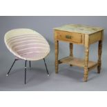 A pine small side table fitted frieze drawer, & on turned legs with an open undertier (slight