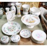 A set of Aynsley bone china floral decorated side plates, 17cm diameter; & various ditto vases,