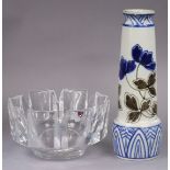 An Orrefors glass large bowl with segmented petal rim, 23cm wide x 12.5cm high (rim chip); & a