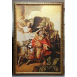 Two large reproduction oil paintings on canvas, each depicting a classical figure scene, 180cm x 119