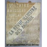 A vintage French embroidered banner “LA REVUE ILLUSTRE DES ANIMAUX” 121cm long; together with
