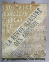 A vintage French embroidered banner “LA REVUE ILLUSTRE DES ANIMAUX” 121cm long; together with