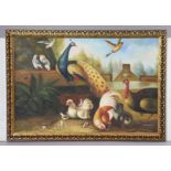 Two large reproduction oil paintings on canvas, each depicting a group of game birds, 97cm x 146cm,