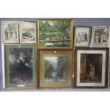 Various decorative paintings, prints, embroideries, photographs & picture frames.