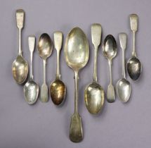 Seven various silver teaspoons; & two silver table spoons.