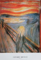 A large coloured print after Edward Munch's "Scream"; another of Van Gogh's "Starry Night", together
