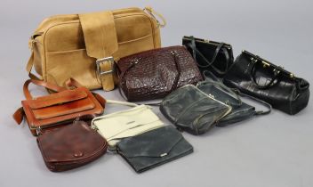 Eleven various handbags, purses, & holdalls.