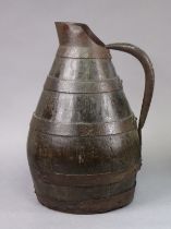 A 19th century coopered oak large jug with metal loop handle & spout, 41cm high x 27cm wide.
