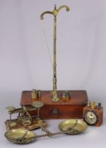 A vintage set of brass beam scales by Avery of Birmingham fitted with a long drawer to the box