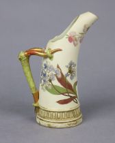 A vintage Royal Worcester floral decorated “tusk” jug with antler side handle (pattern no 1116),