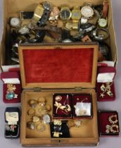 Various items of costume jewellery; & various wristwatches.