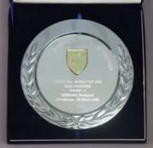 A Football Federation of Macedonia silvered-metal commemorative plaque “Fifa Futsal World Cup 2008