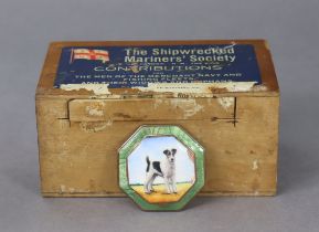 An enamelled gilt-metal compact of octagonal form & with portrait of a dog to the hinged lid, 5.