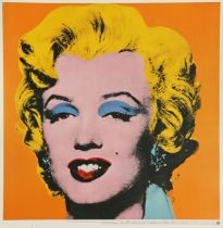 A reproduction coloured print after Andy Warhol titled “Orange Marilyn”, publish by te Neues, German