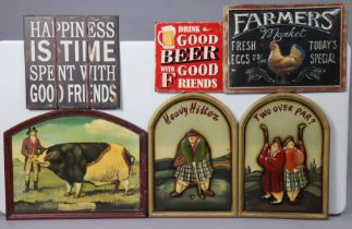 Seven various reproduction painted wooden & metal pub signs (various sizes).