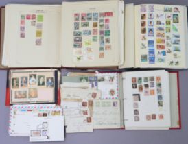 An album of GB stamps, 1d Black onwards; two further albums & contents of world stamps; also a cover