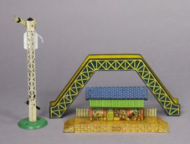A Hornby series lithographed tinplate railway station; & two other Hornby series lithographed