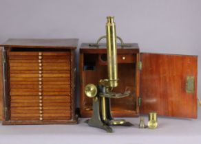 A Late 19th century mahogany microscope cabinet fitted nineteen long drawers enclosed by a Perspex