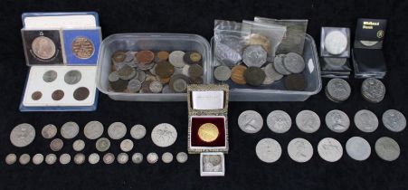 A quantity of British & foreign coins, commemorative crowns & medals, etc.