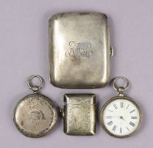 A George V silver cigarette case, Birmingham 1924; a silver plated vesta case; & two gent’s