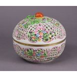 A Herend porcelain floral decorated pot-pourri bowl & cover with strawberry finial, 19cm diameter