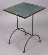 A reproduction yew-wood small side table fitted two long drawers, & on square tapered legs, 46cm