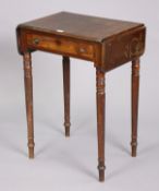 A 19th century mahogany drop-leaf occasional table fitted frieze drawer, & on four turned legs (