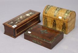 A 19th century rosewood trinket box with mother-of-pearl inlaid floral & butterfly decoration to the