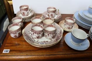 A Victorian china twenty-five piece part tea service of white ground & with brown transfer-printed