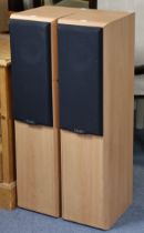 A pair of Mission (702E) upright hi/fi speakers.