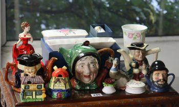 A Beswick ware “Sairey Gamp” teapot; four other novelty teapots; & various decorative vases, candy