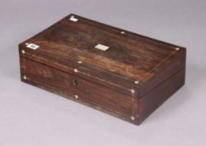 A 19th century mother-of-pearl inlaid rosewood writing slope with a fitted interior, 40cm wide;