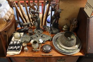 A 19th century-style ornate bronzed desk ink-stand of oval form & with female bust to centre, 34cm