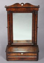 An early 19th century French figured mahogany large dressing table mirror, with architectural