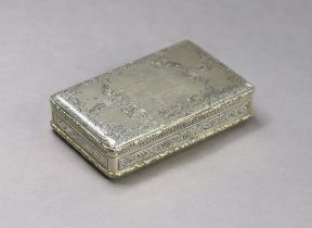 A mid-19th century Austro-Hungarian silver rectangular snuff box with all-over engraved floral &