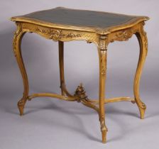 A Victorian walnut centre table in the Louis XVI-style, inset gilt-tooled green leather to the