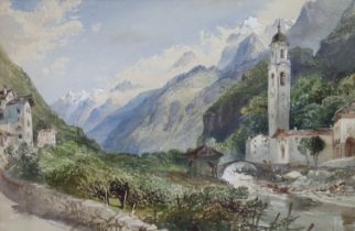 WILLIAM COLLINGWOOD SMITH R.W.S. (1815-1887) An alpine village with mountains in the distance,