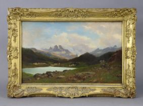 ETTORE CUMBO (Italian, 1833-1899). An alpine landscape with Piz da la Mangna in the distance, signed