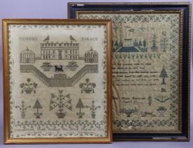 A George III needlework sample “Queen’s Palace”, worked in coloured silks, inscribed “Philadelphia