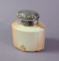 A Worcester (Locke & Co) porcelain teapoy of oval shape, & with silver-plated pull-off lid