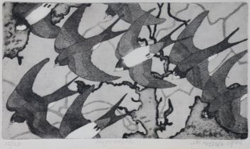 J. M. KRELSEN (20th century). “Migration”, black & white etching, signed, dated 1988, inscribed &